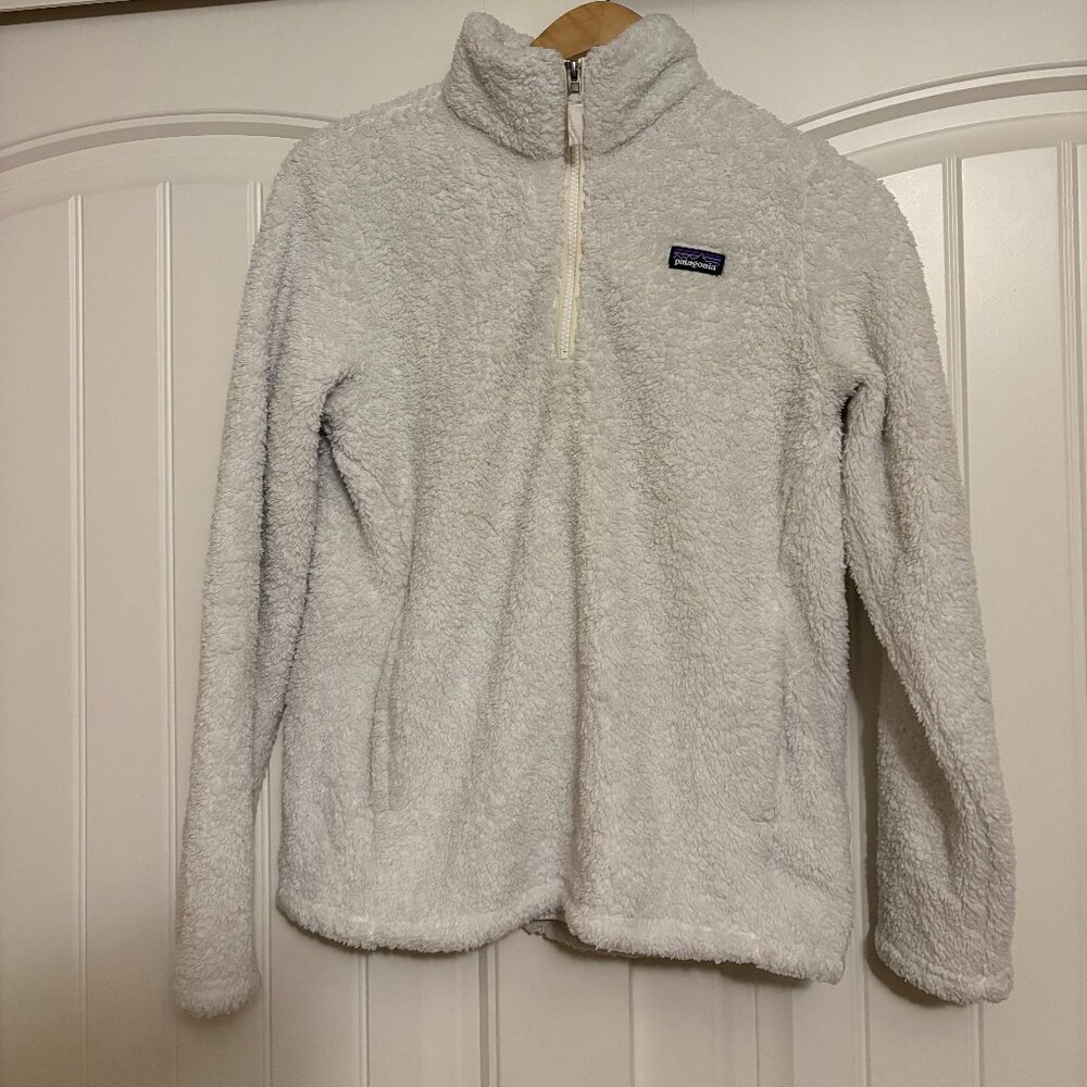 Patagonia Los Gatos Fleece Jacket Girls Size XXL 16-18 White 1/4 Zip Pullover